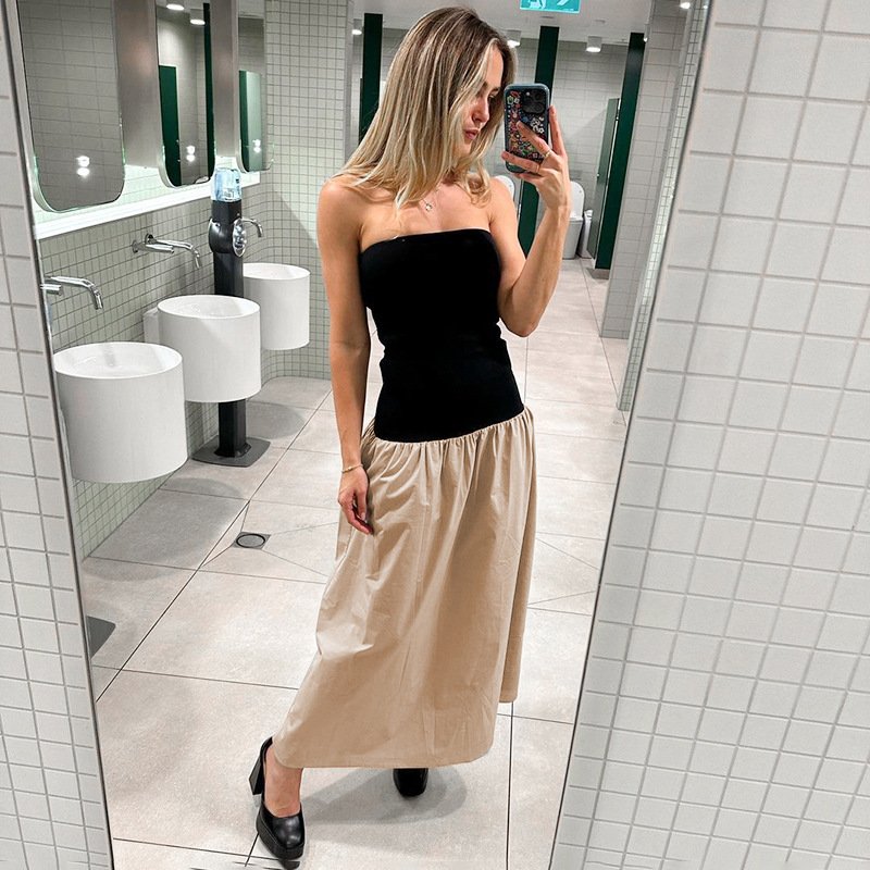 2024 Spring Girl One Shoulder Dress Women Lady Prom Dresses Skinny Sexy Long Patchwork Casual Dress