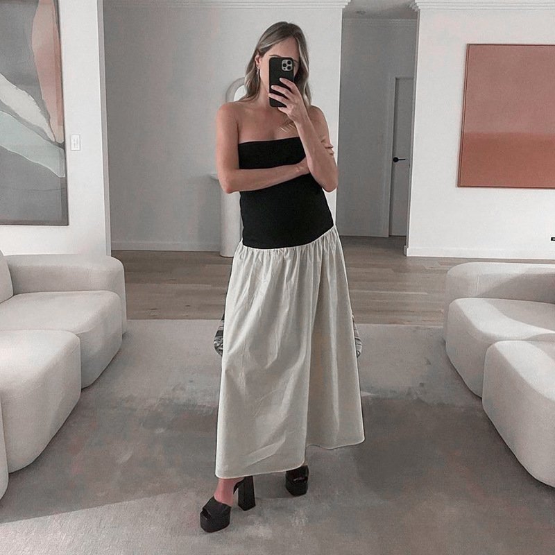 2024 Spring Girl One Shoulder Dress Women Lady Prom Dresses Skinny Sexy Long Patchwork Casual Dress