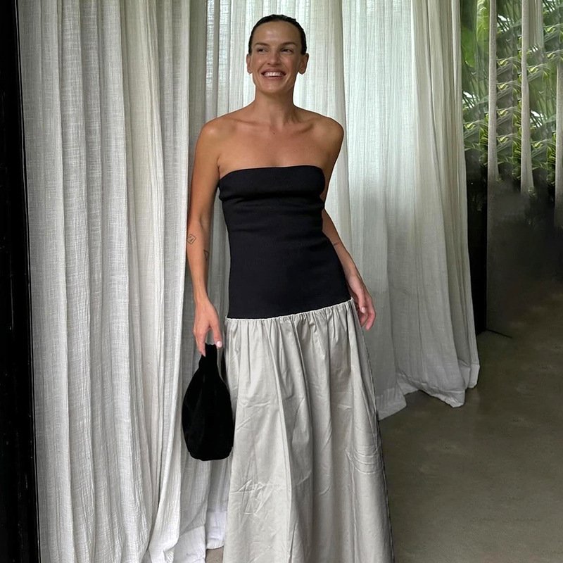 2024 Spring Girl One Shoulder Dress Women Lady Prom Dresses Skinny Sexy Long Patchwork Casual Dress