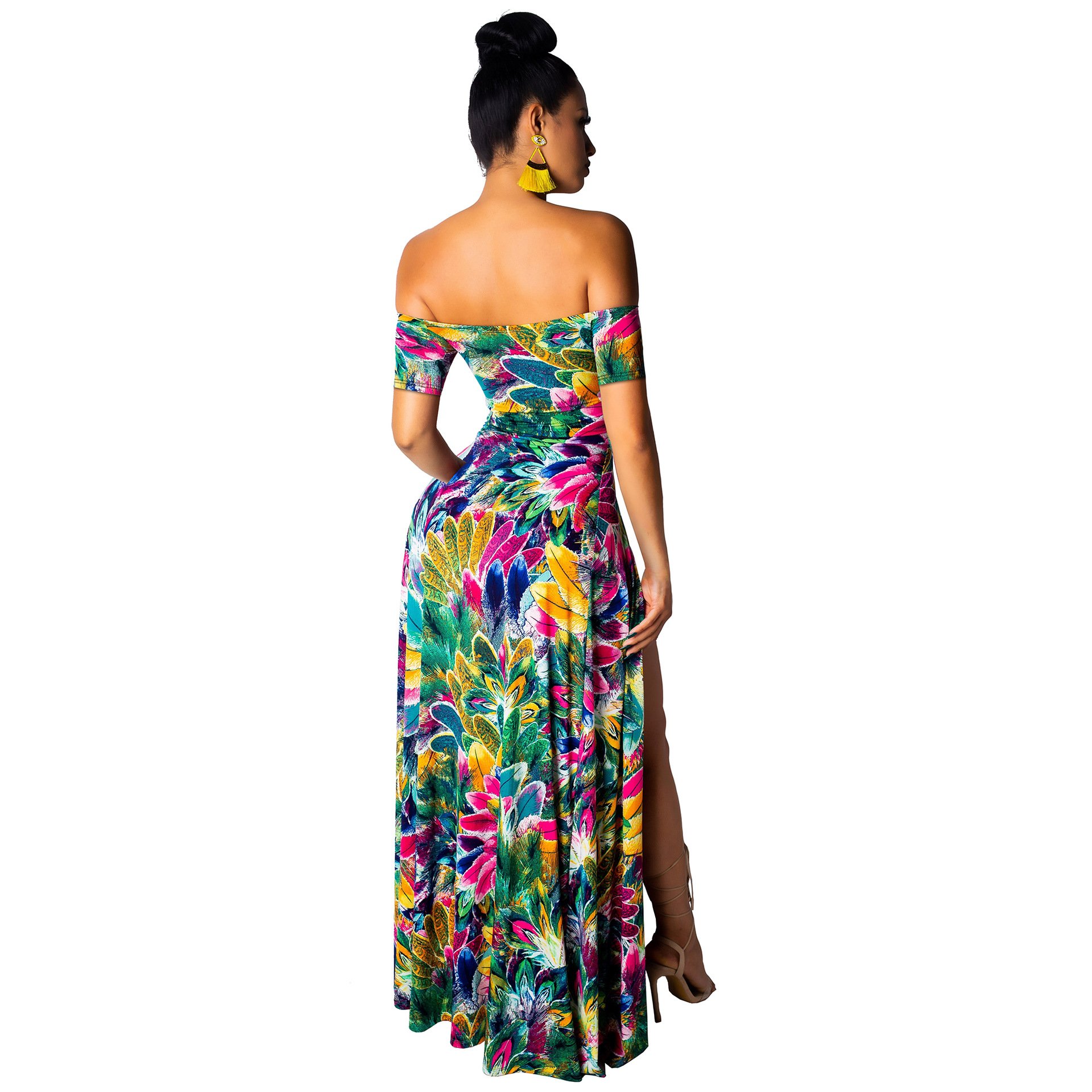 2022 QUFENG Summer New Size Large Length Solid Short Sleeve Skirt Over Knee Women'S Dress