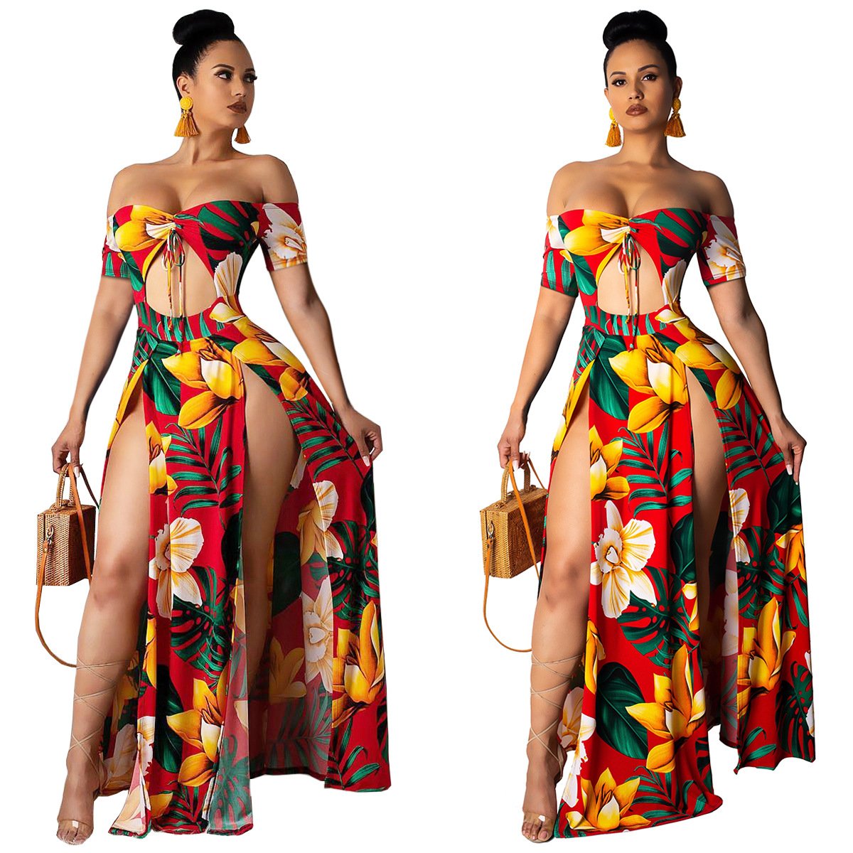 2022 QUFENG Summer New Size Large Length Solid Short Sleeve Skirt Over Knee Women'S Dress
