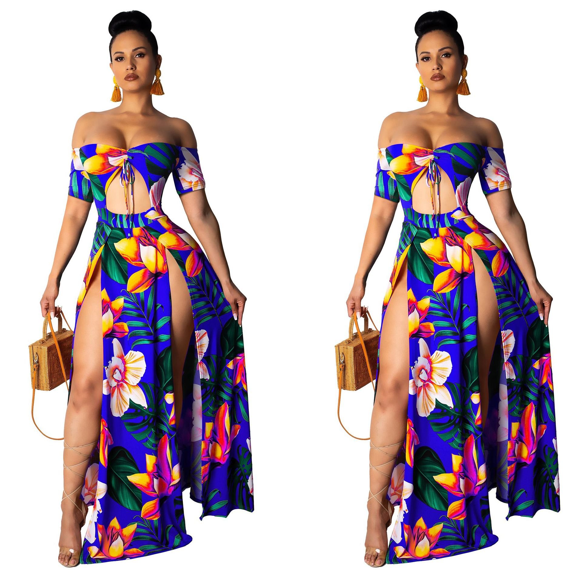 2022 QUFENG Summer New Size Large Length Solid Short Sleeve Skirt Over Knee Women'S Dress