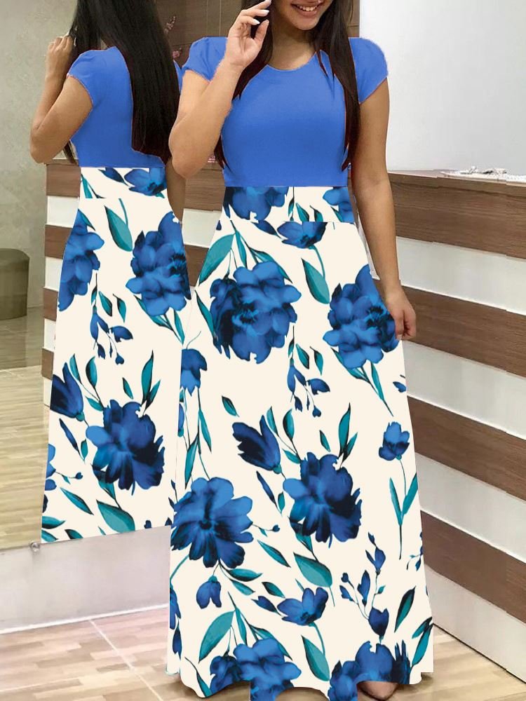 2023 Dot Patchwork Elegant Party Floral Maxi Dress Ladies Summer Casual Dress Fashion Women Dress