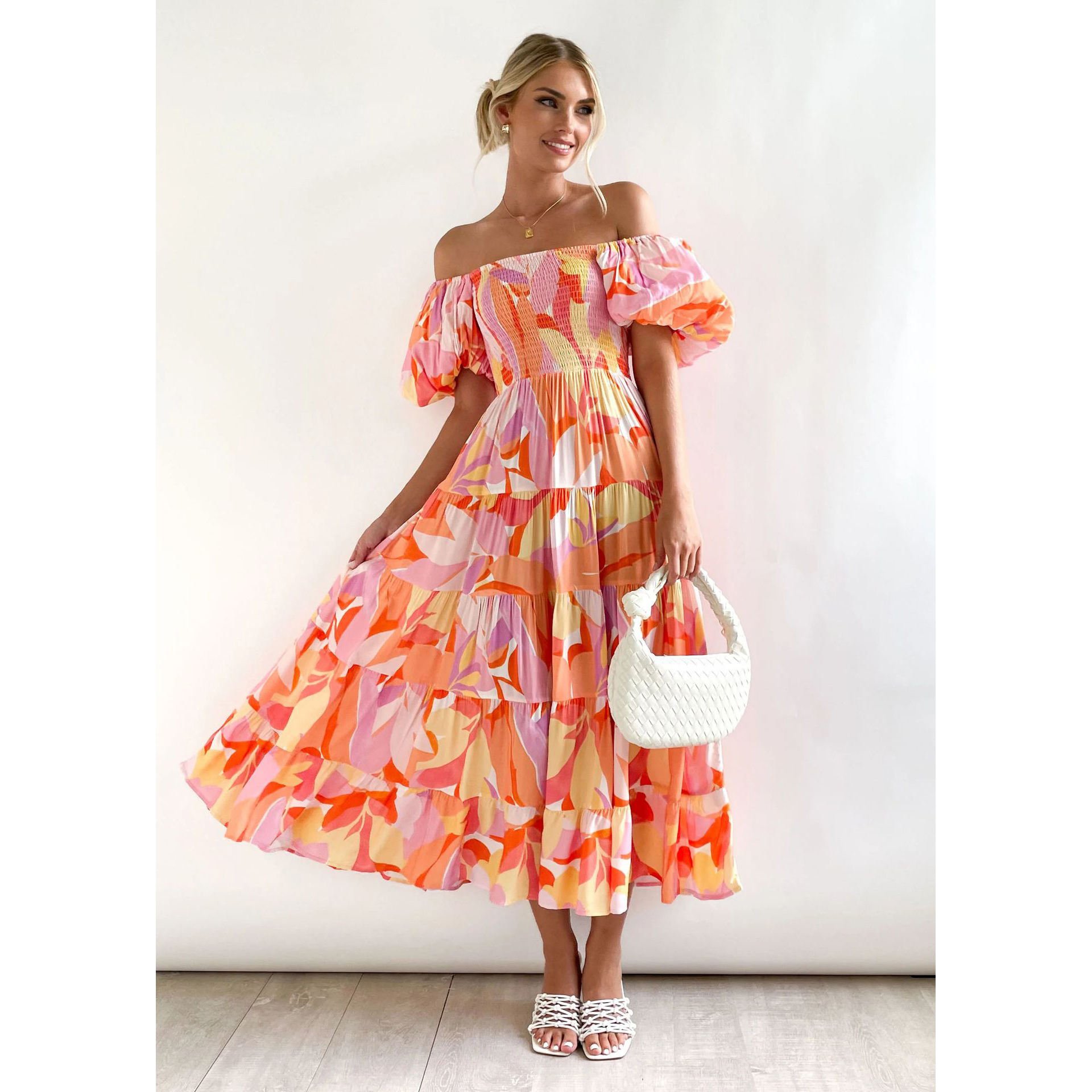 Fashion Ladies Long Summer One-shoulder Floral Dress Women Clothing Maxi Dresses Women's Casual Dresses