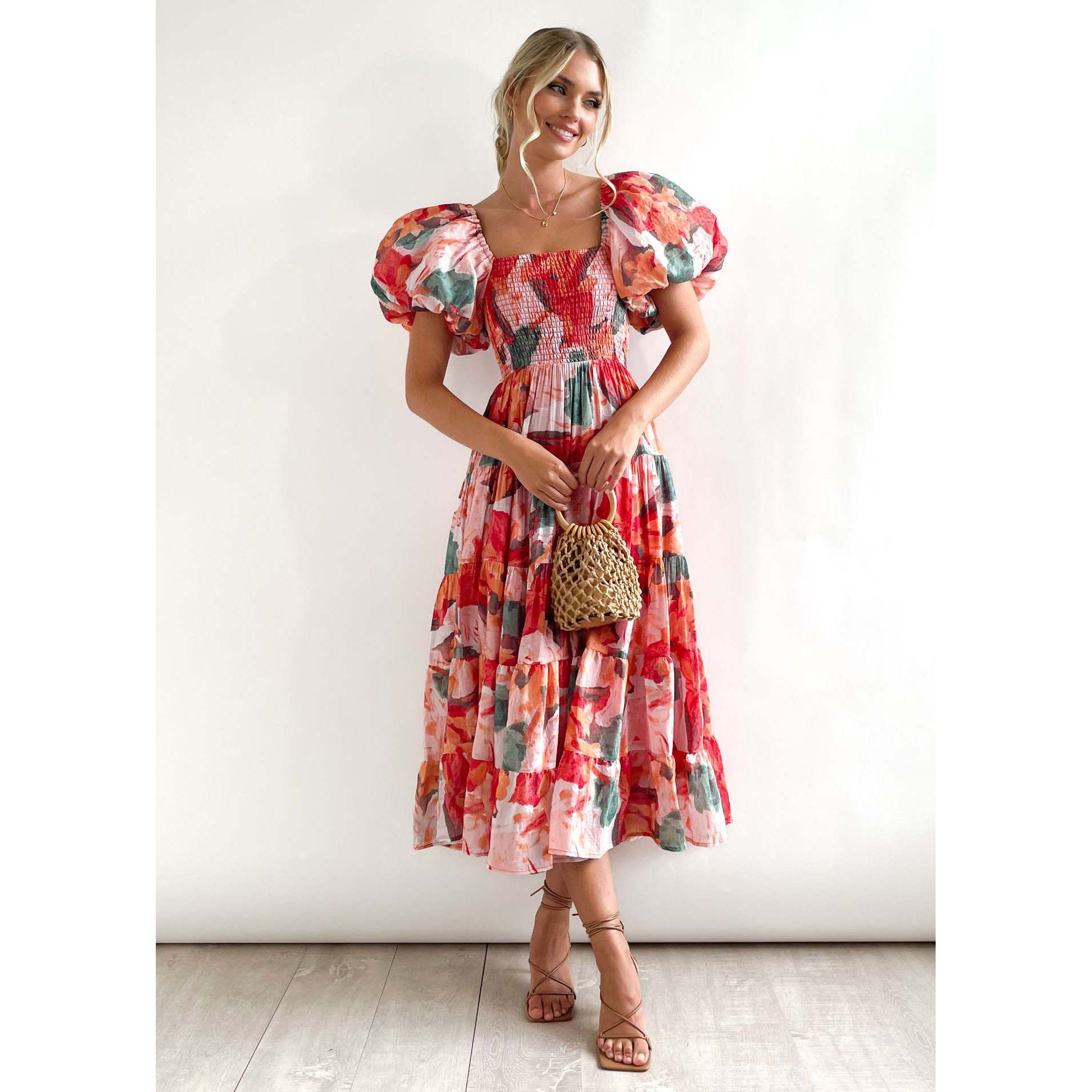 Fashion Ladies Long Summer One-shoulder Floral Dress Women Clothing Maxi Dresses Women's Casual Dresses