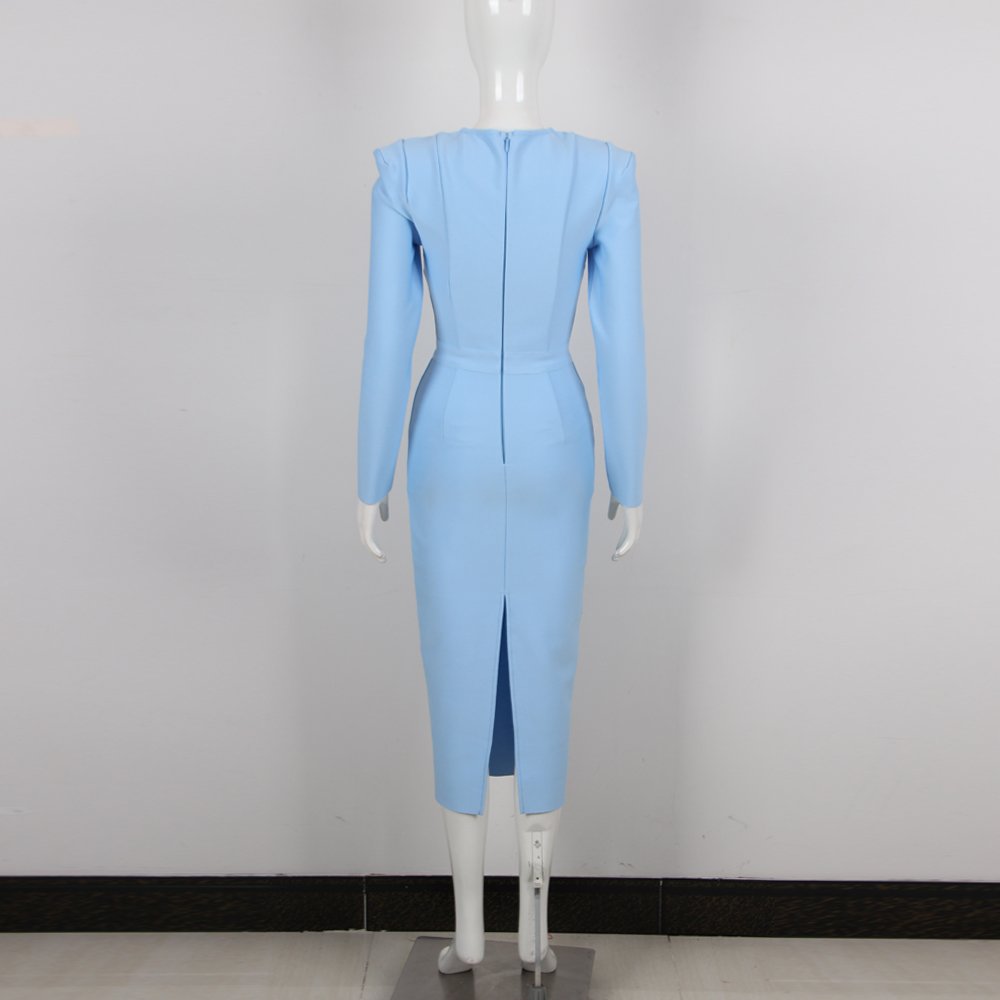 Autumn Solid Colors Long Sleeve Women Dresses Bodycon Knitted Elegant Ladies Midi Bandage Casual Party Dresses
