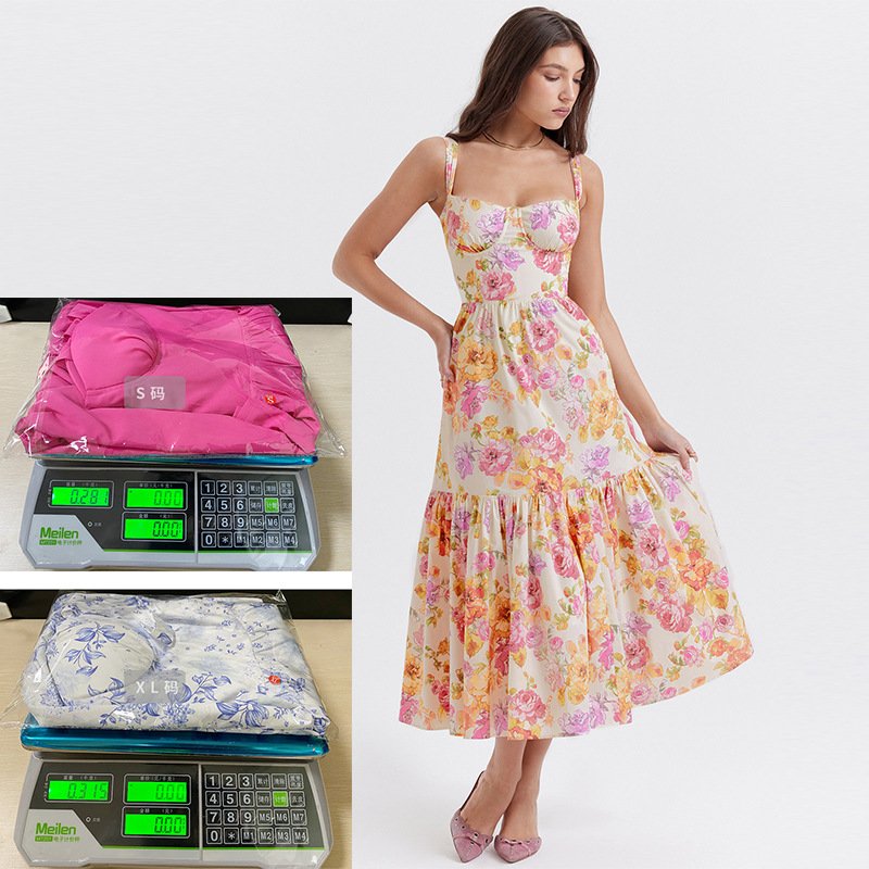 High Quality Floral Women Dress Suspender Solid Color A Line Floral Cake Beach Lady Dress