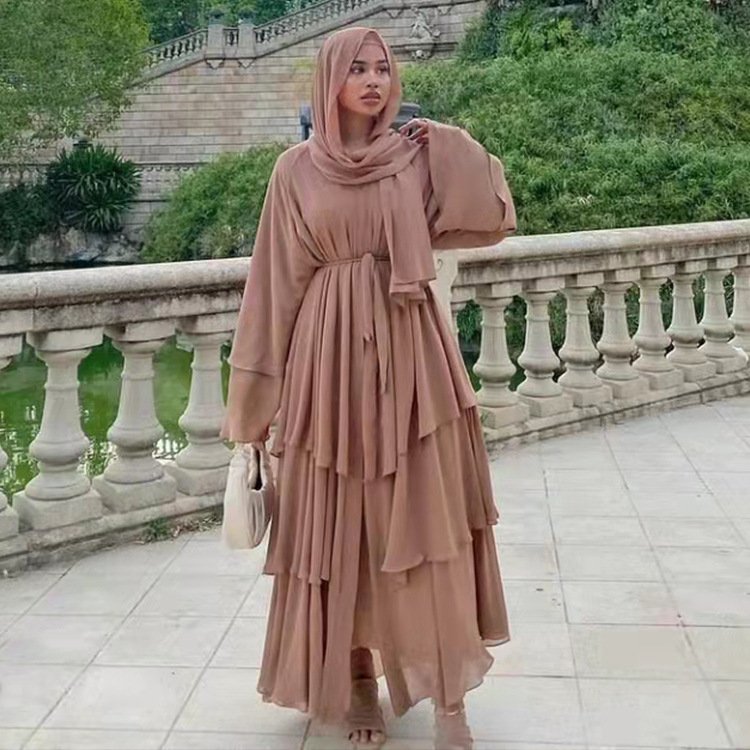 Dubai Turkey Arab Oman Elegant Chiffon Kimono for Women Muslim Solid Color 3 Layers Open Islamic Clothing Muslim Dresses Abaya