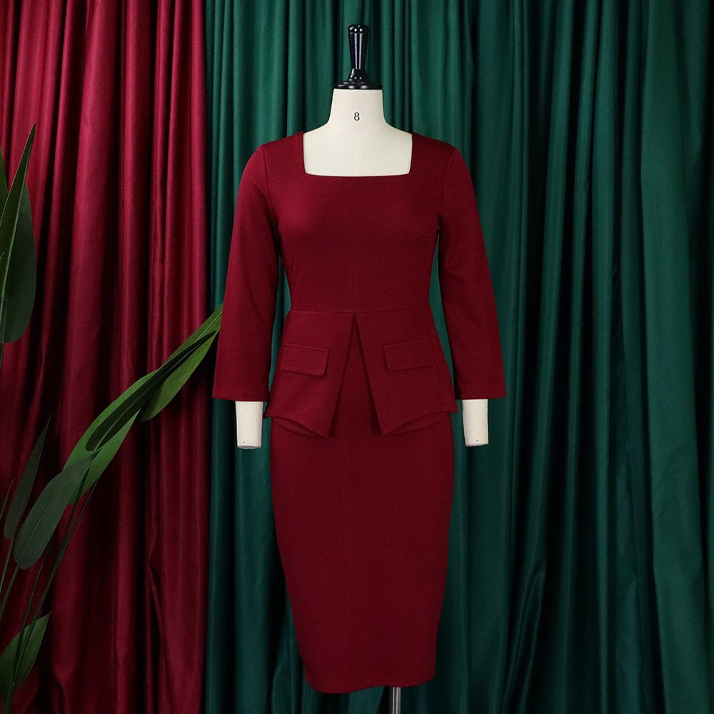 Plus Size Women's 2023 Spring New High Quality Solid Color Bag Buttock Temperament Lady Elegant Trade Dresses