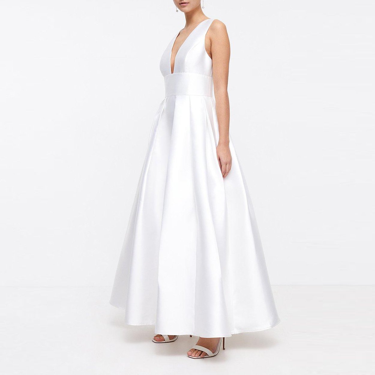 Customized Women's White Prom Deep V Floor Length Maxi Evening Dress