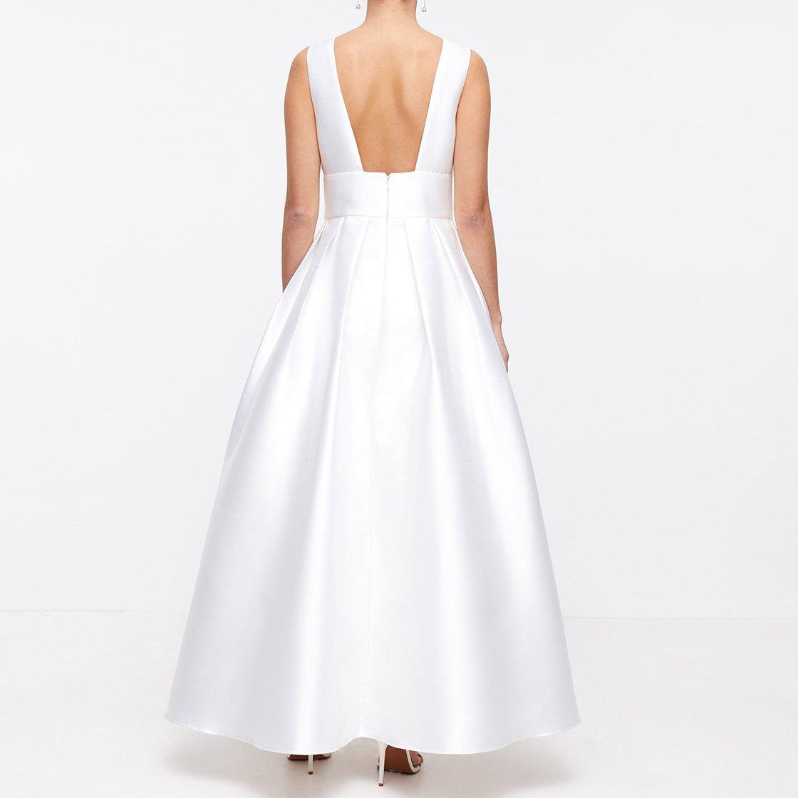 Customized Women's White Prom Deep V Floor Length Maxi Evening Dress