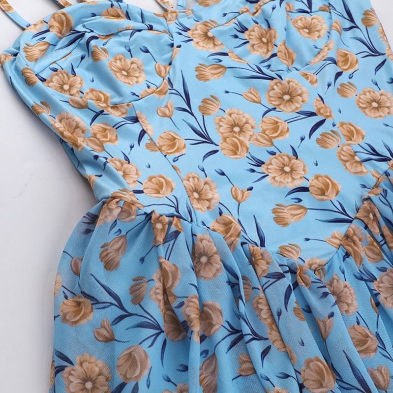 K058 Custom fashion spaghetti strap girl's summer halter neck dress 2024 new arrivals women floral casual dress