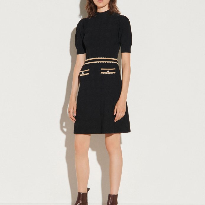 Custom Clothing Manufacturer New Fashion Trends Short Sleeve Solid Black Women Casual Dress Ladies Summer Knit Sweater Dress