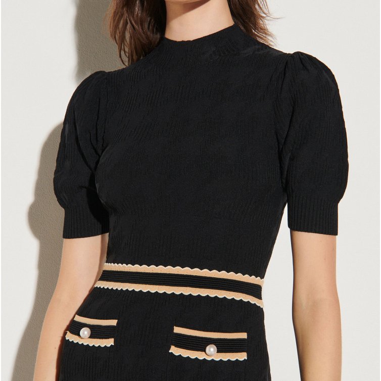 Custom Clothing Manufacturer New Fashion Trends Short Sleeve Solid Black Women Casual Dress Ladies Summer Knit Sweater Dress