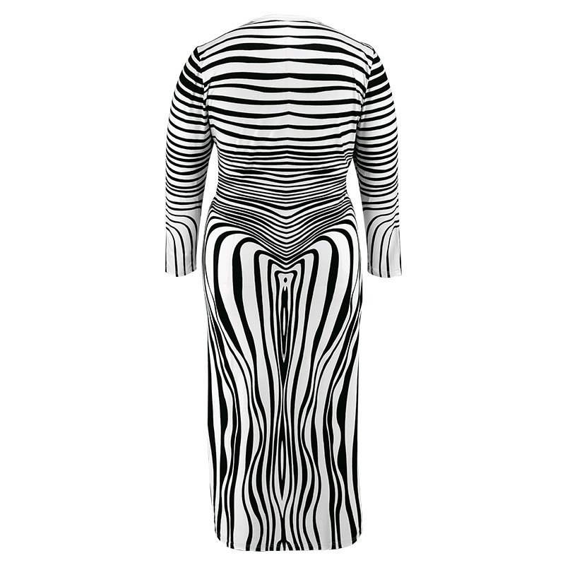 trending products 2024 new arrivals plus size women's clothing Irregular striped pattern long sleeve maxi dress