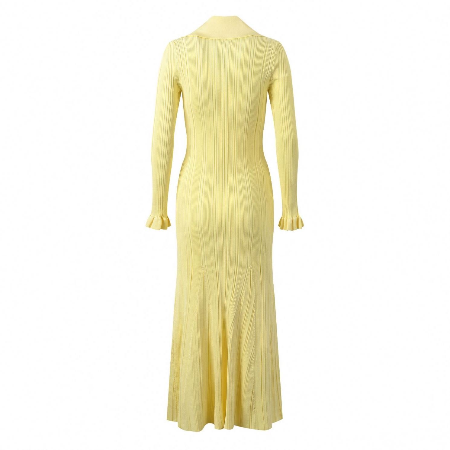Polo Collar Yellow Slimming Knitted 2024 New Arrival Summer Women Traf Casual Elegant Sexy Evening Party Dress