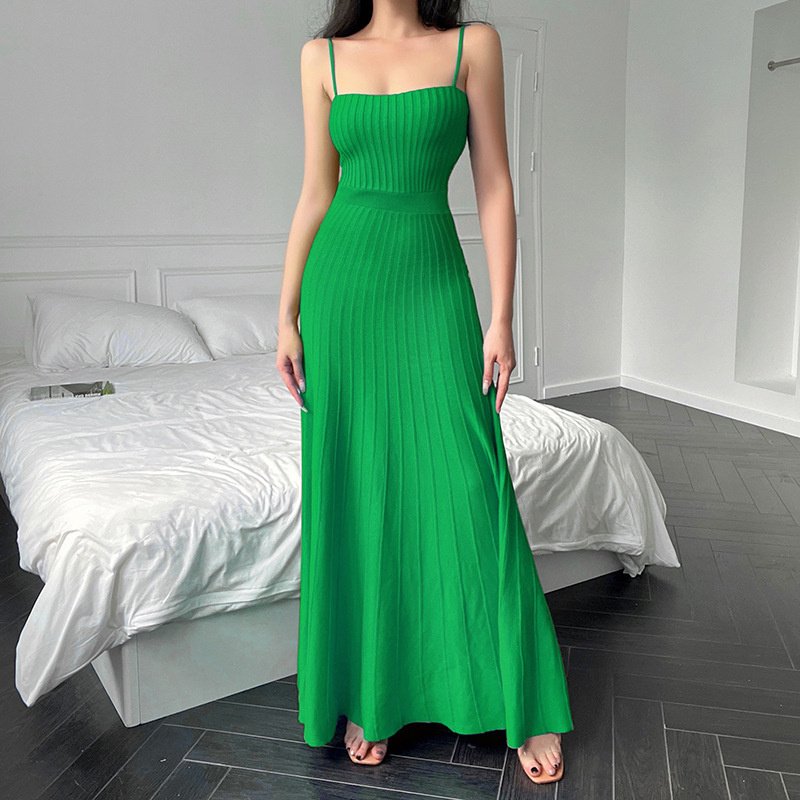 2022 Autumn new knitted suspender dress solid color casual long dresses for women