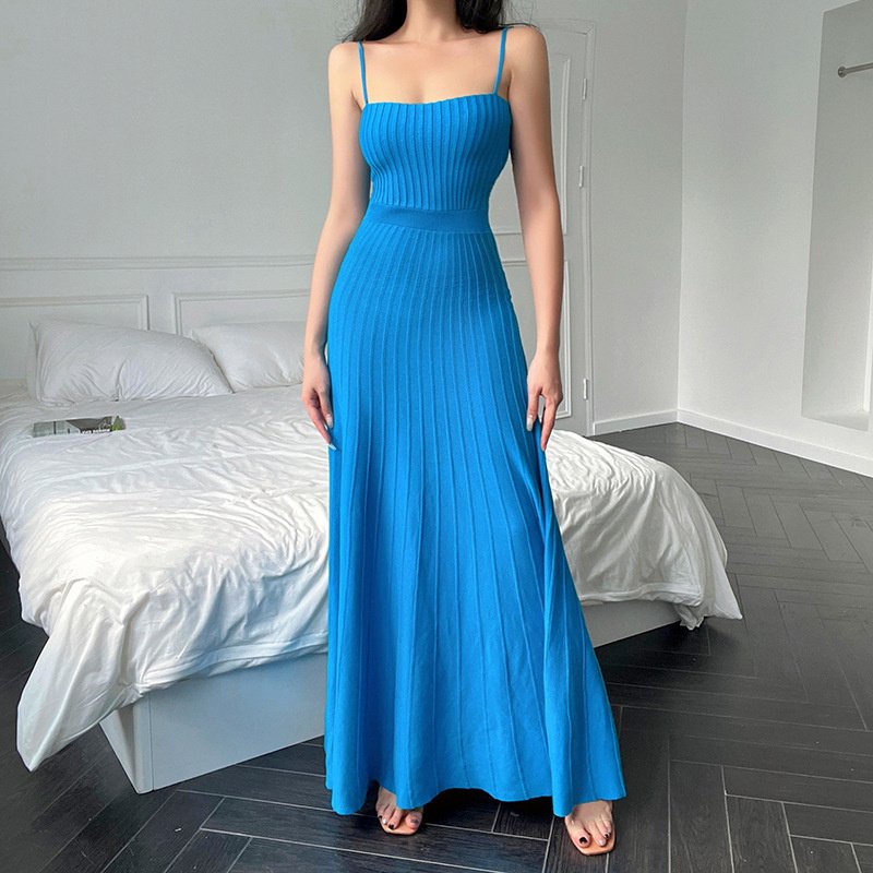2022 Autumn new knitted suspender dress solid color casual long dresses for women