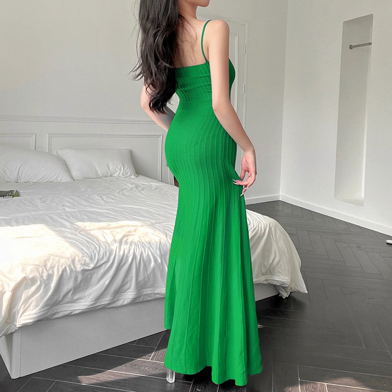 2022 Autumn new knitted suspender dress solid color casual long dresses for women