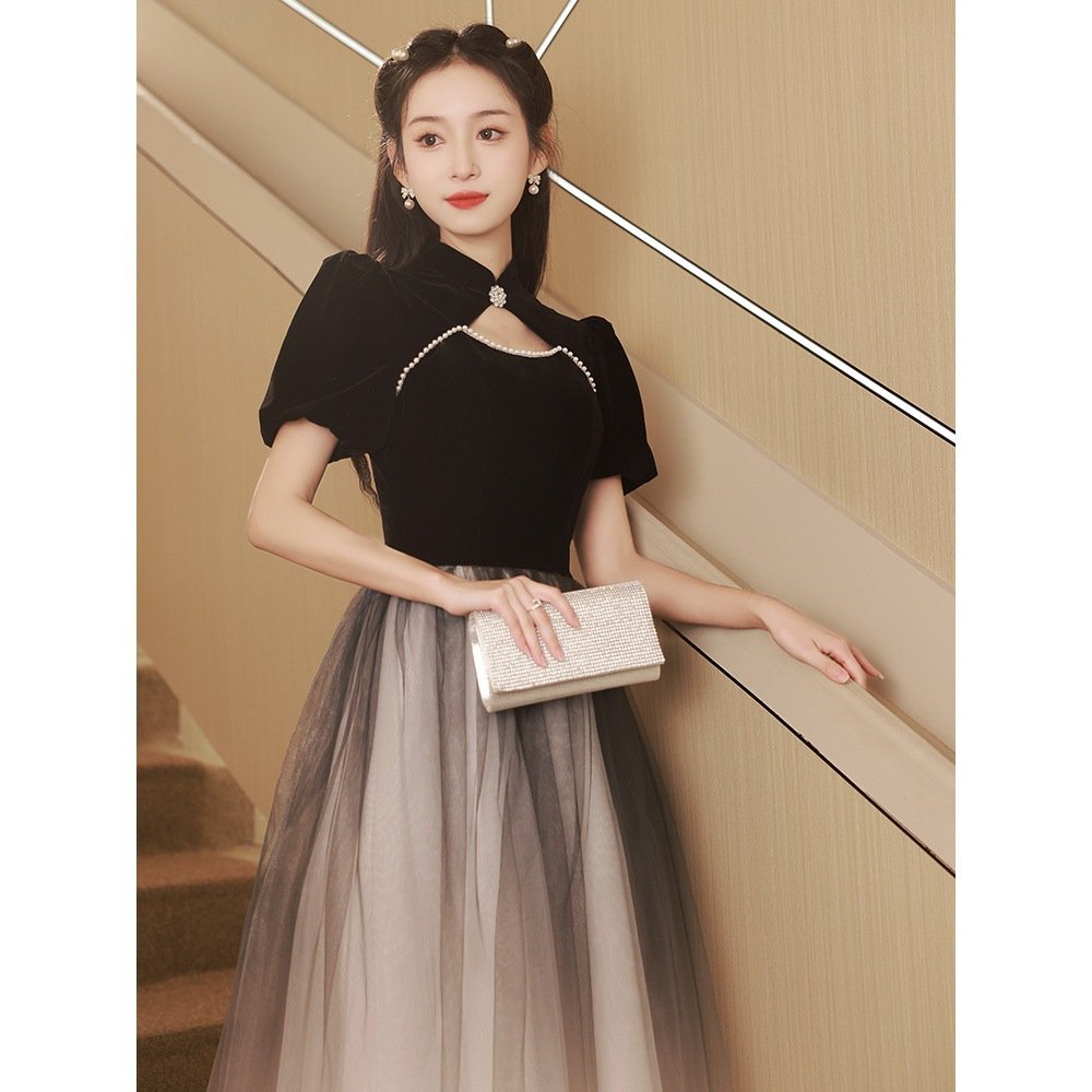 NNR Women Ladies Elegant prom Dresses Party Bead Evening Dress Black Casual Dress