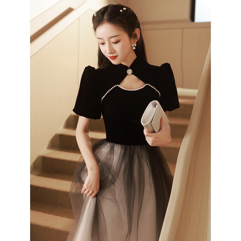 NNR Women Ladies Elegant prom Dresses Party Bead Evening Dress Black Casual Dress