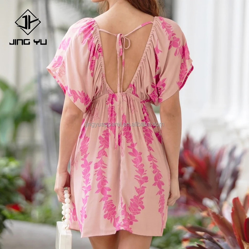 design custom oem 2024 high quality bohemian elegant floral print hawaiian womens dresses casual dresses