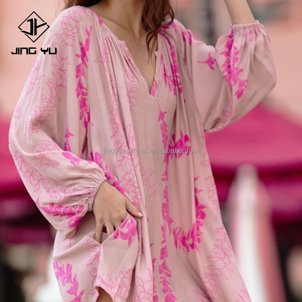 design custom oem 2024 high quality bohemian elegant floral print hawaiian womens dresses casual dresses