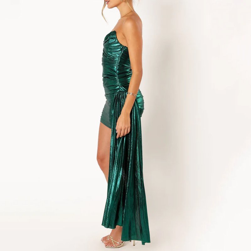 Oem Factory Wholesale Custom Plain V Neck Backless Ruched Ladies Evening Party Strapless Mini Women Elegant Casual Dresses