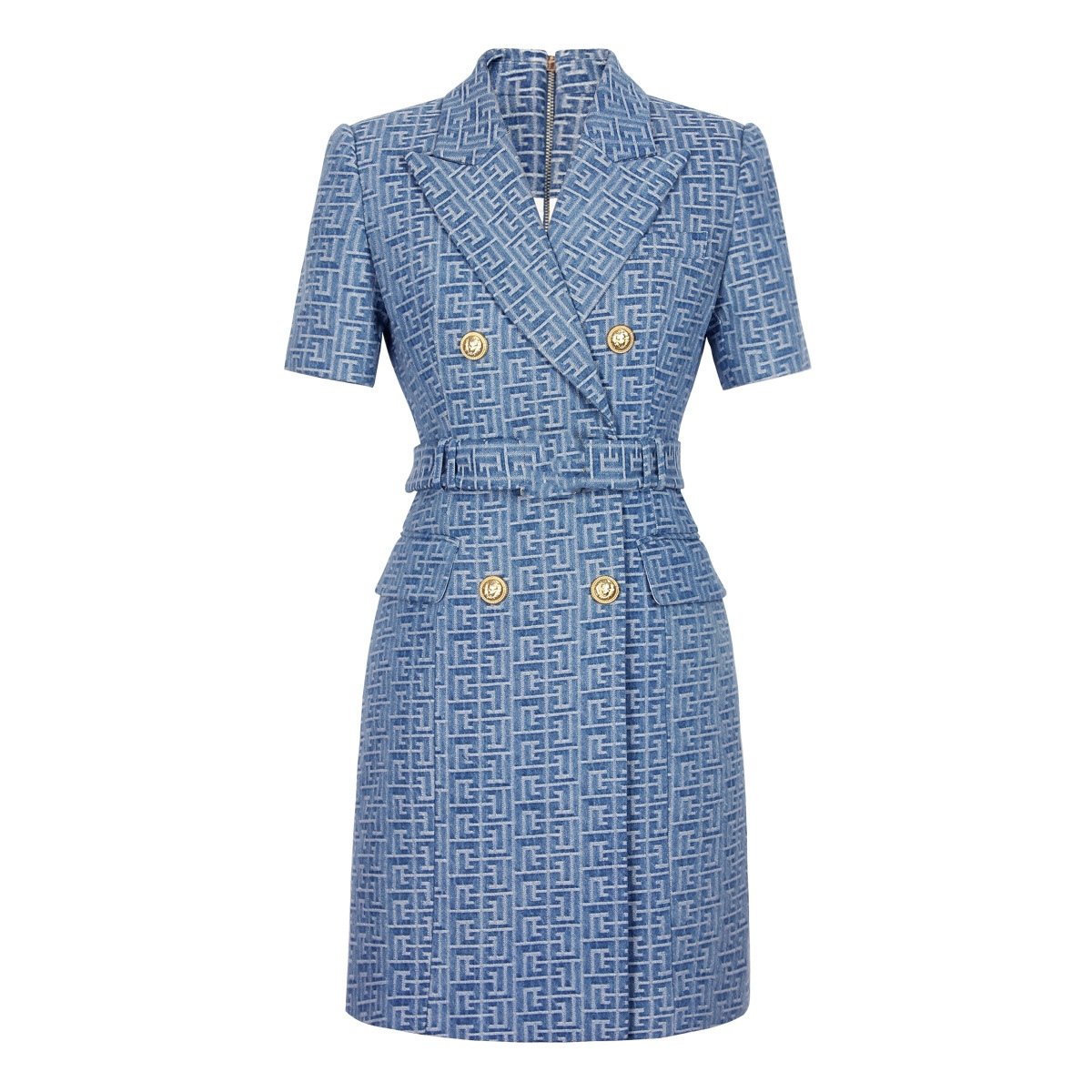 2024 new arrivals denim fabric short sleeve mini length women fashion elegant office lady dress with belt