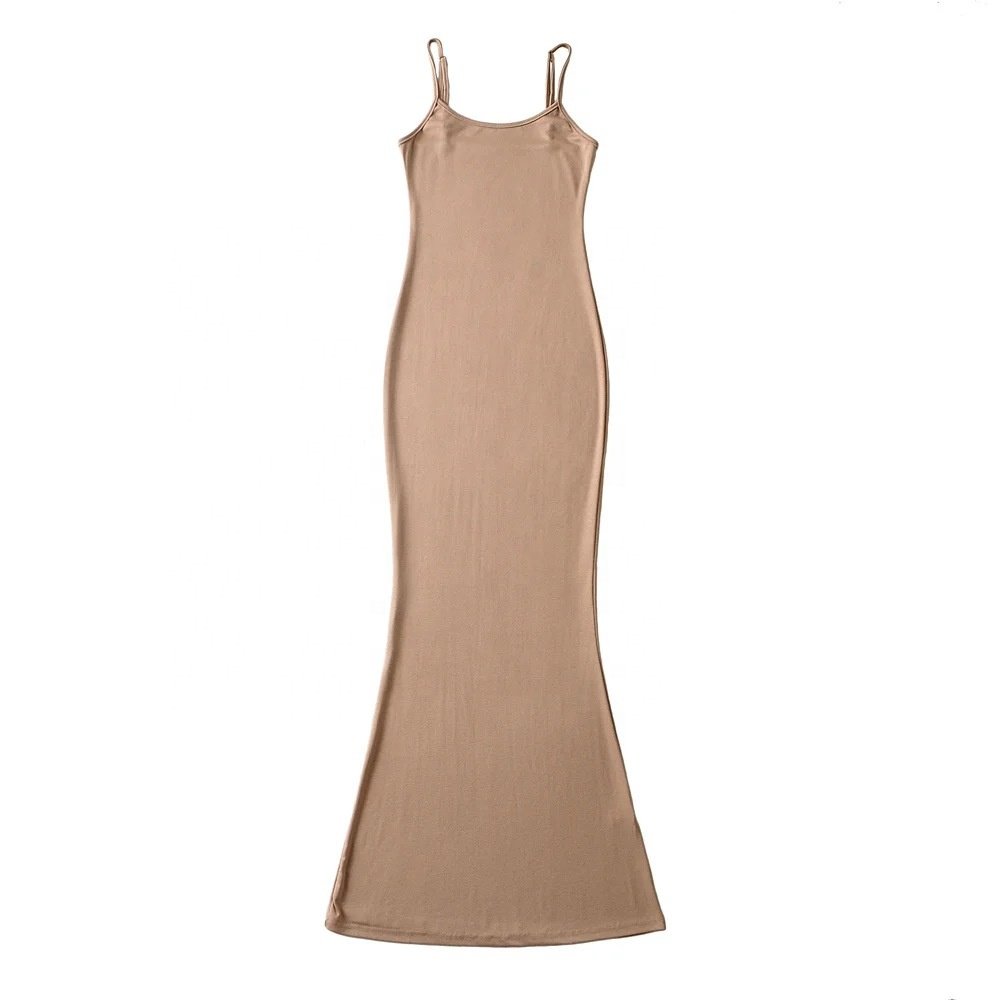 2022 New Popular Ladies Casual Dresses Solid Knitted Buttock Sling Long Flare Hem dresses Elegant Women Casual Dress