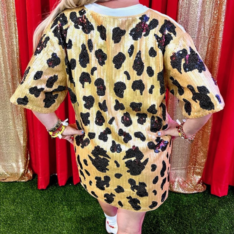 Game Day Football Sequin Jersey Dress Kansas City Football Sequin T-Shirt Dress All Sequin Leopard KC Jersey Tunic Dress