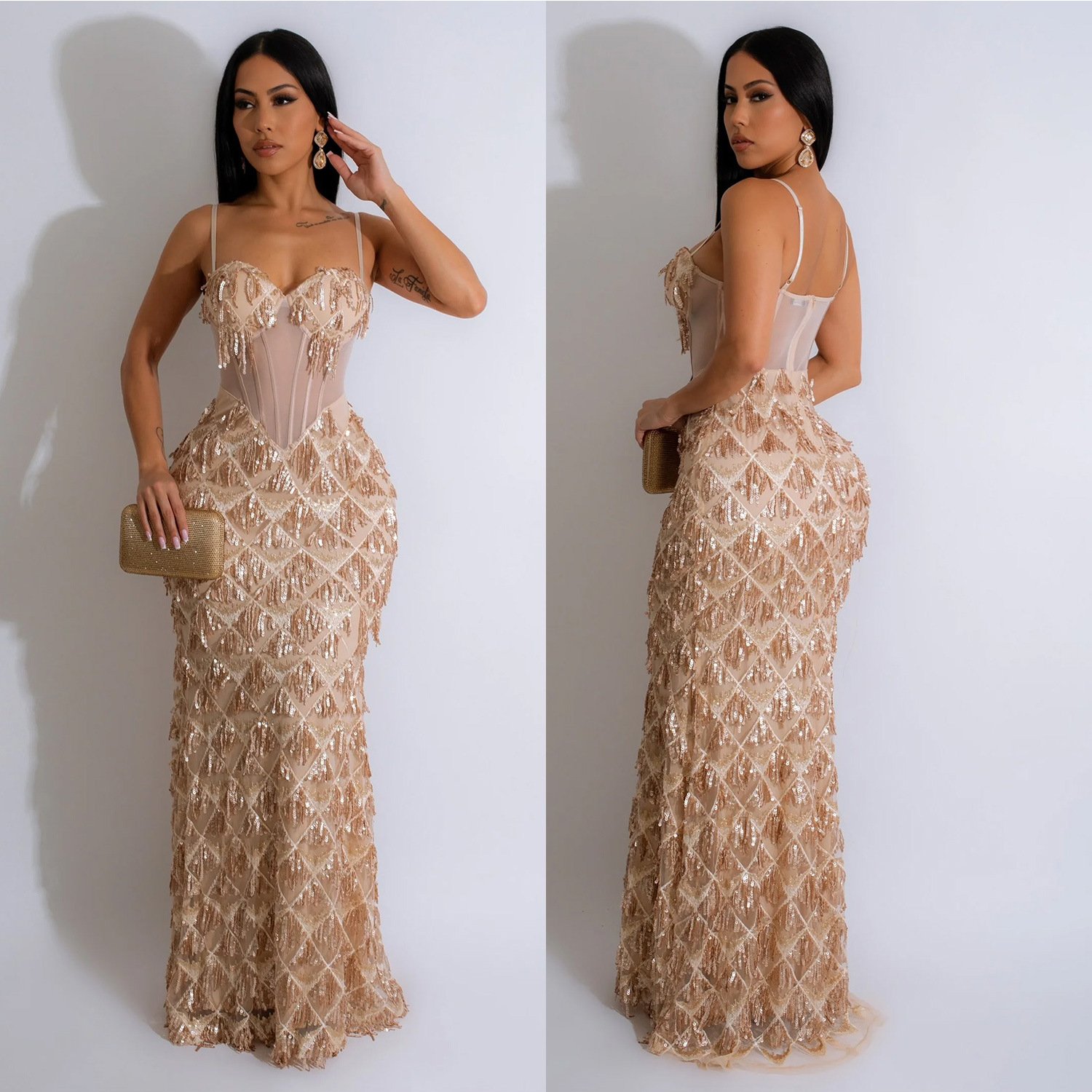 Sexy Transparent Outfit Dance Stage Show Nightclub Costume Party Wear Silver Crystals Sleeveless evening Dress