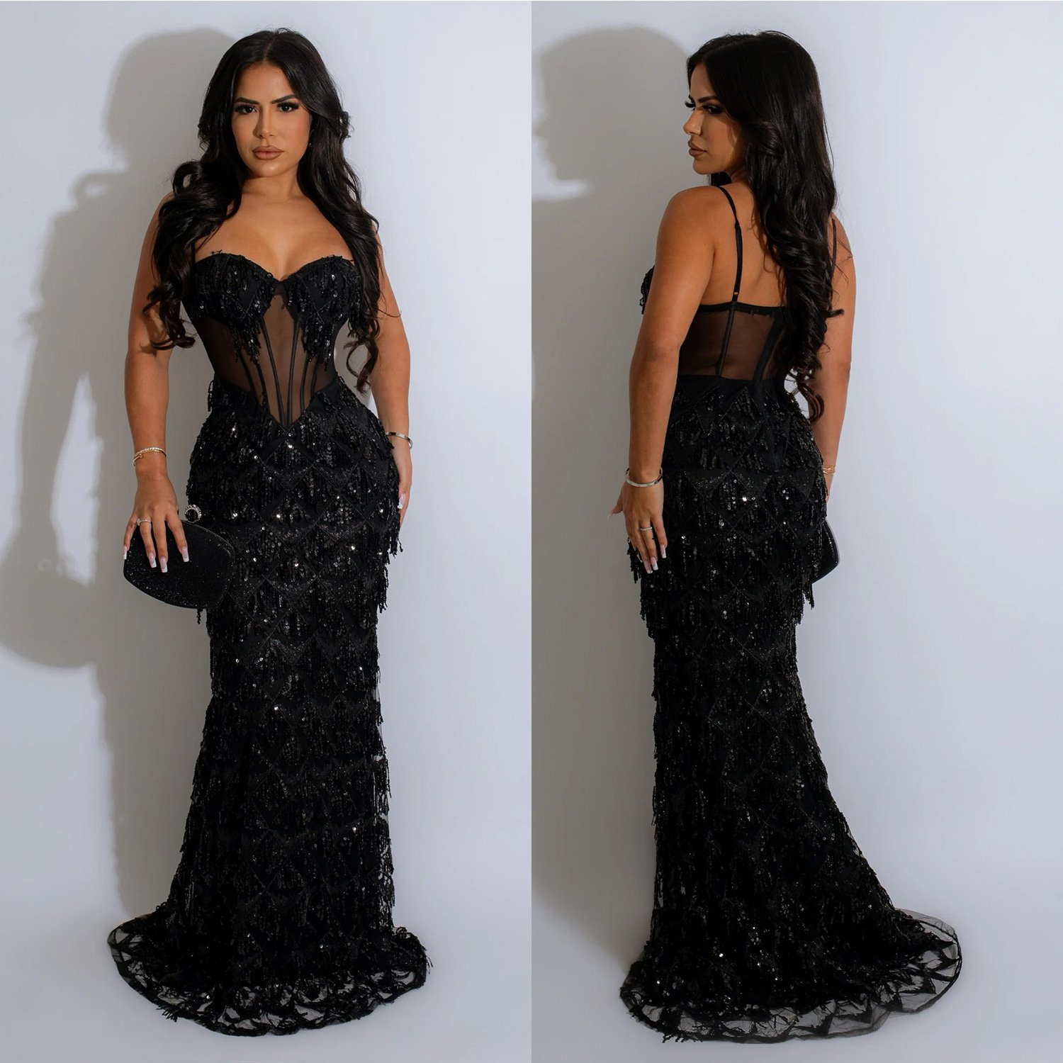 Sexy Transparent Outfit Dance Stage Show Nightclub Costume Party Wear Silver Crystals Sleeveless evening Dress