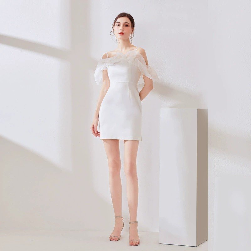 Summer new white mesh gentle temperament skirt women's high waist strap patchwork dress