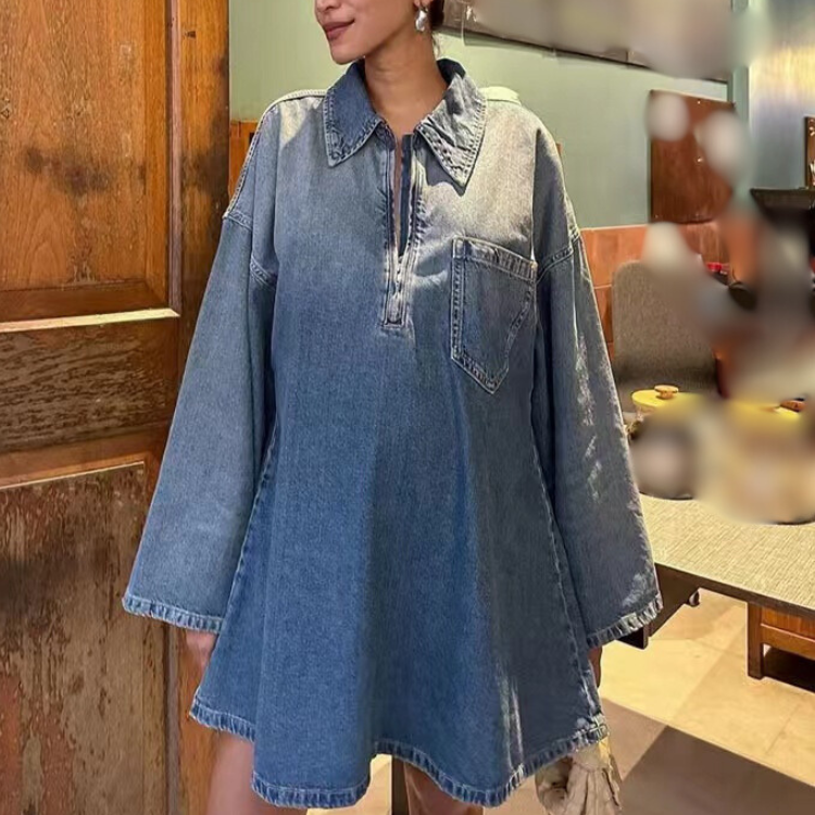 Streetwear Unique Fall Spring Sexy Design Casual Long Sleeve Mini Jean Skirts Denim Blouse Dress Women'S Skirts Casual Dresses