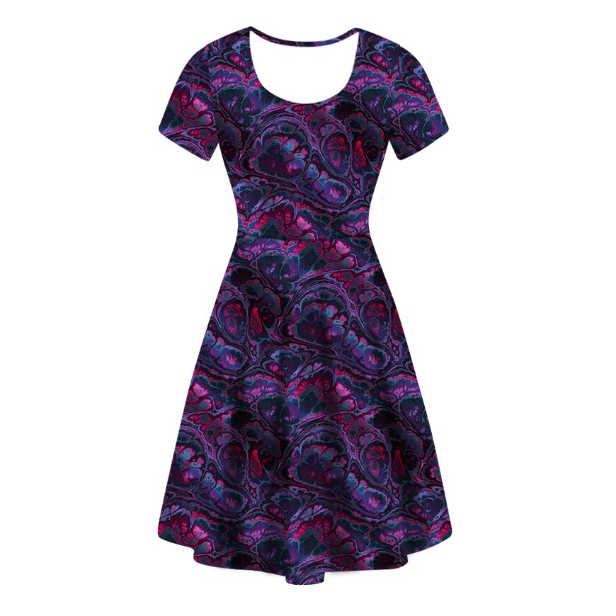 2023 Customized Digital Print Pattern Summer Knit Women Casual Short Sleeves Round Neck Dresses