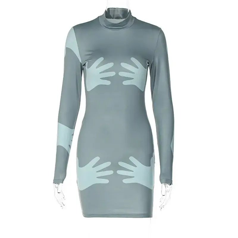 Tie Dye Print Long Sleeve Women Mini Dress 2023 New Fashion Club Elegant Party Casual Outfit Dress