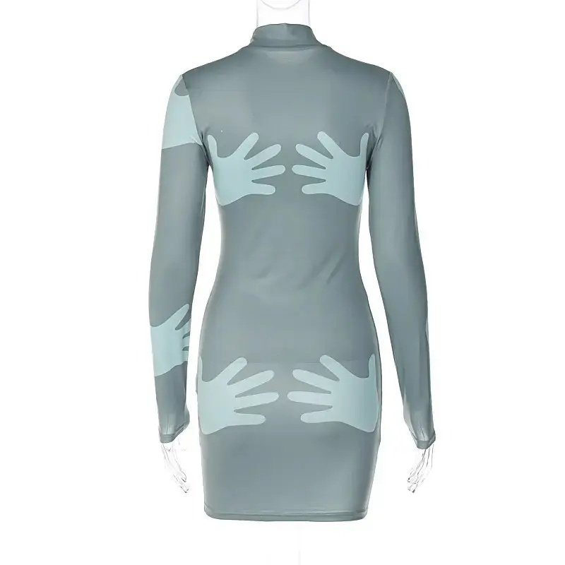 Tie Dye Print Long Sleeve Women Mini Dress 2023 New Fashion Club Elegant Party Casual Outfit Dress