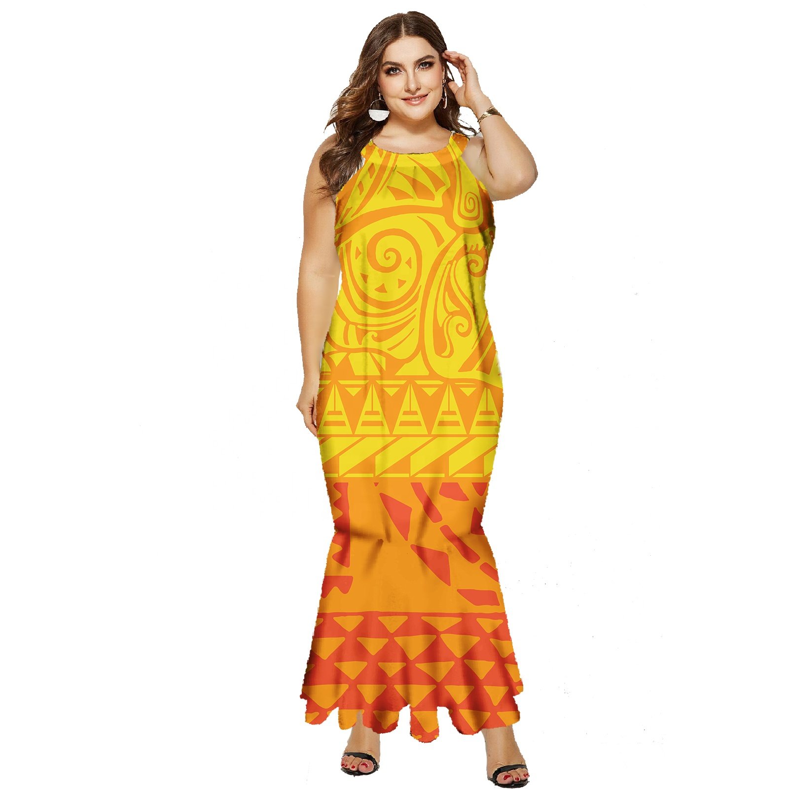 2024 New Design Custom Tonga Polynesian Tribal Fishtail Dress Pacific Island Art Print Mermaid Wedding Dress Women