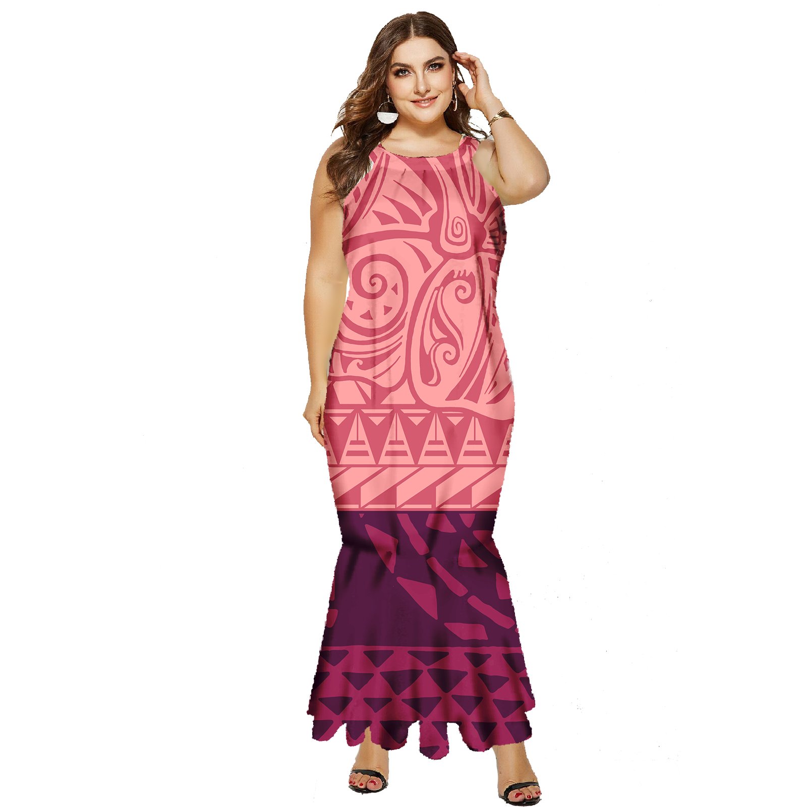 2024 New Design Custom Tonga Polynesian Tribal Fishtail Dress Pacific Island Art Print Mermaid Wedding Dress Women
