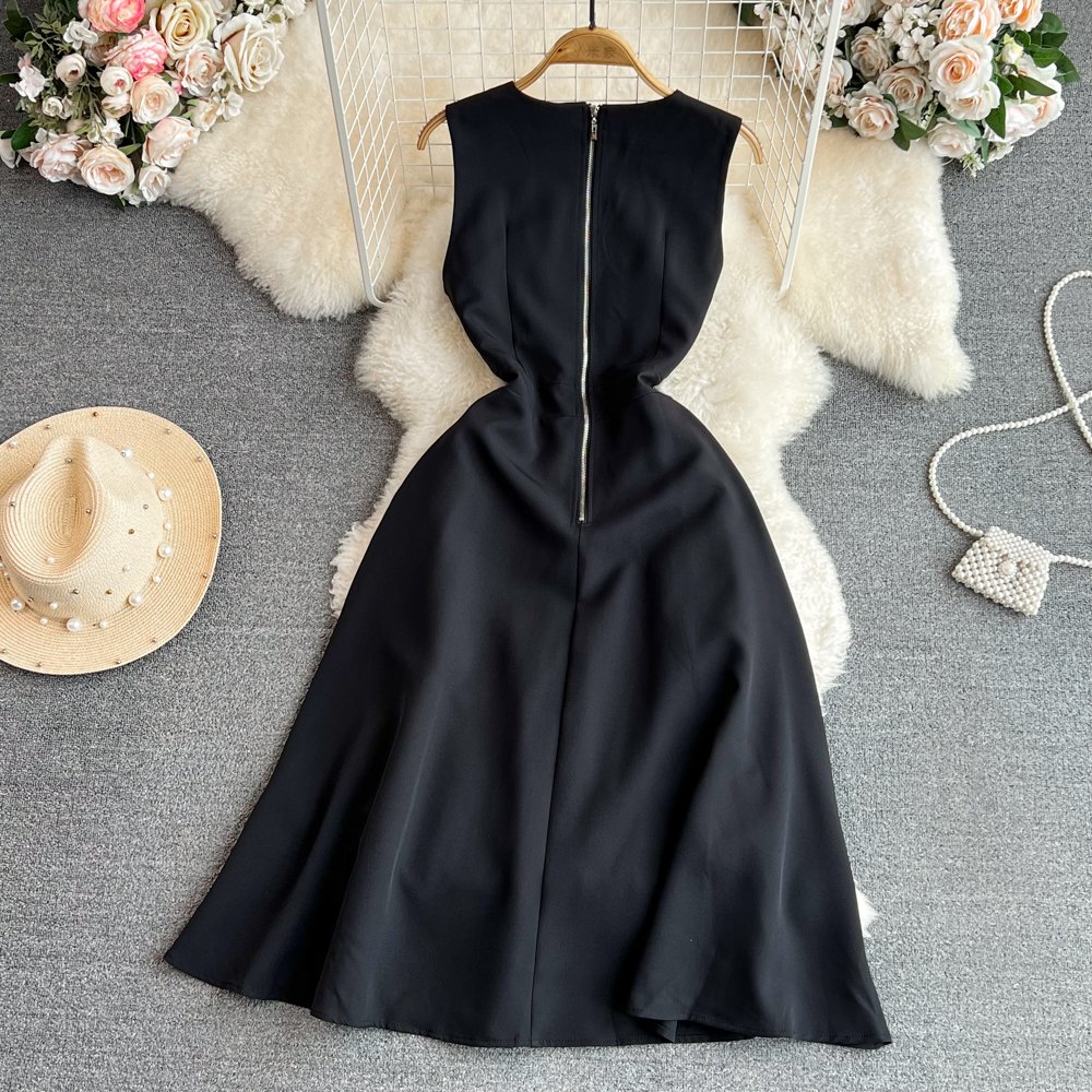 LE2228 Summer Elegant Long Dresses Woman Sleeveless O-Neck Sleeveless A-Line Dress Silk Scarf Design Holiday Party Midi Dresses