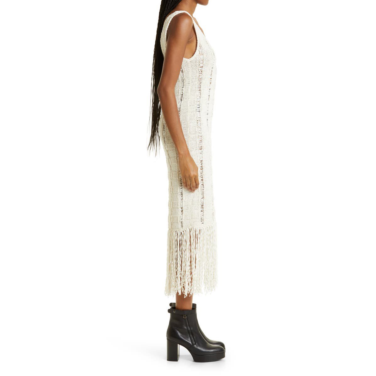Dress manufacturer custom distressed Knit Maxi Dress sleeveless fringe tassel casual long knitted Sweater Dress women Clothing