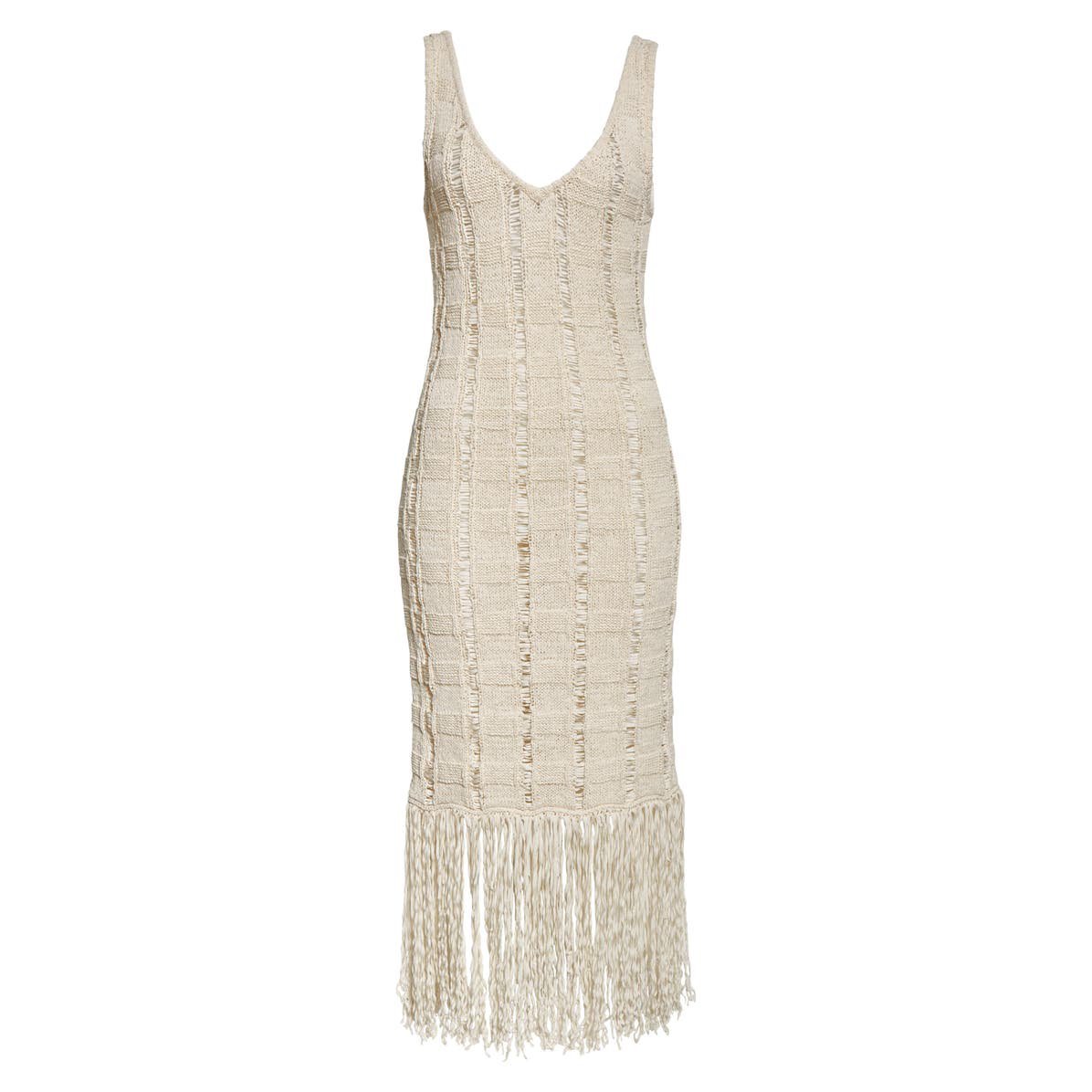 Dress manufacturer custom distressed Knit Maxi Dress sleeveless fringe tassel casual long knitted Sweater Dress women Clothing