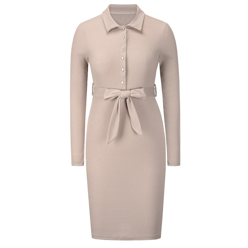 Mid-length hedging knitted spring and autumn new dress women's plus size long-sleeved slim dress