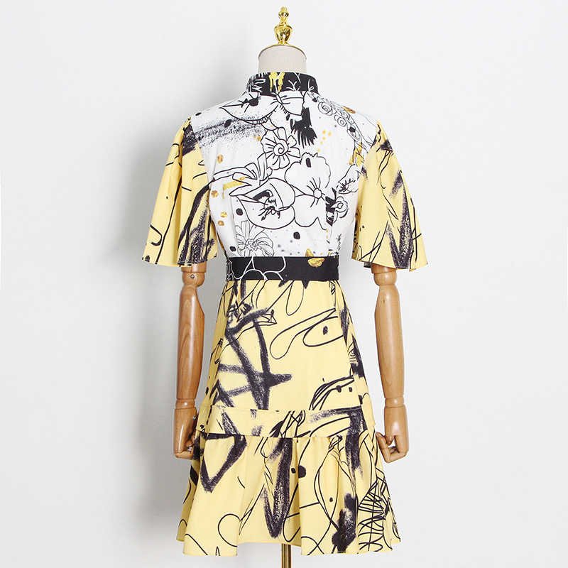 Summer Streetwear Floral Print Women's Dress Round Collar Short Sleeves High Waist Casual Dresses For Women