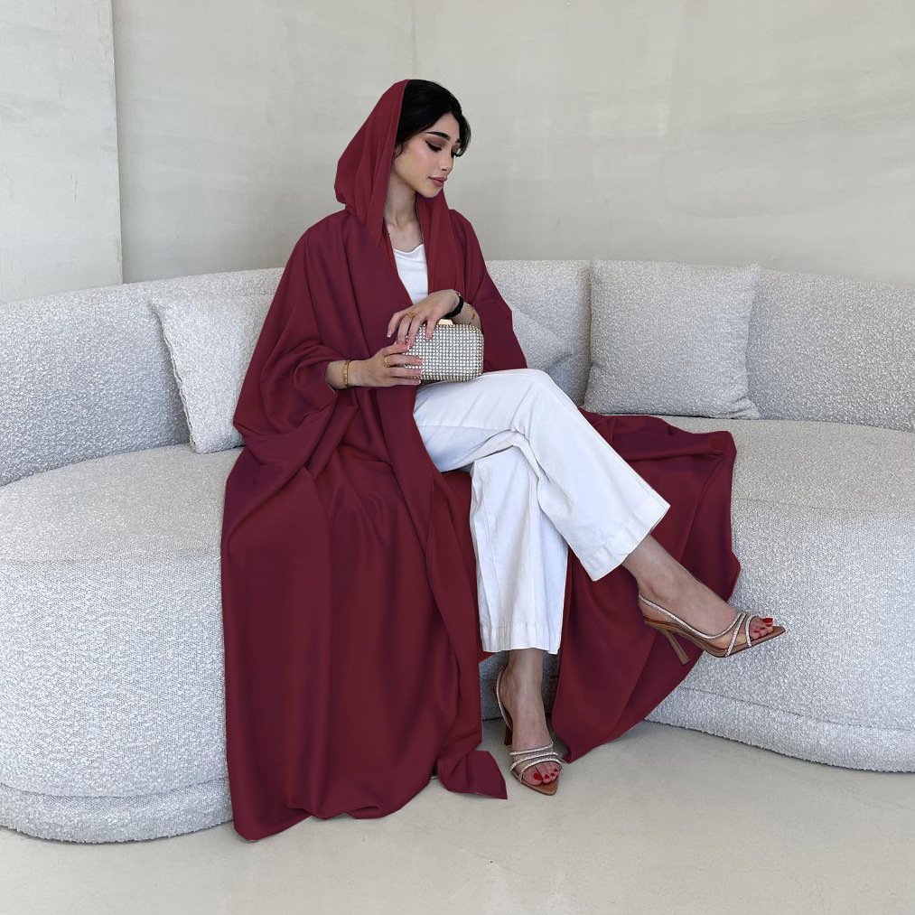 Middle East New Plain Color Soft Satin Clothing Dress Loose Robe Dubai Arab Ladies Batwing Sleeve Dress Cardigan Kaftan Abaya
