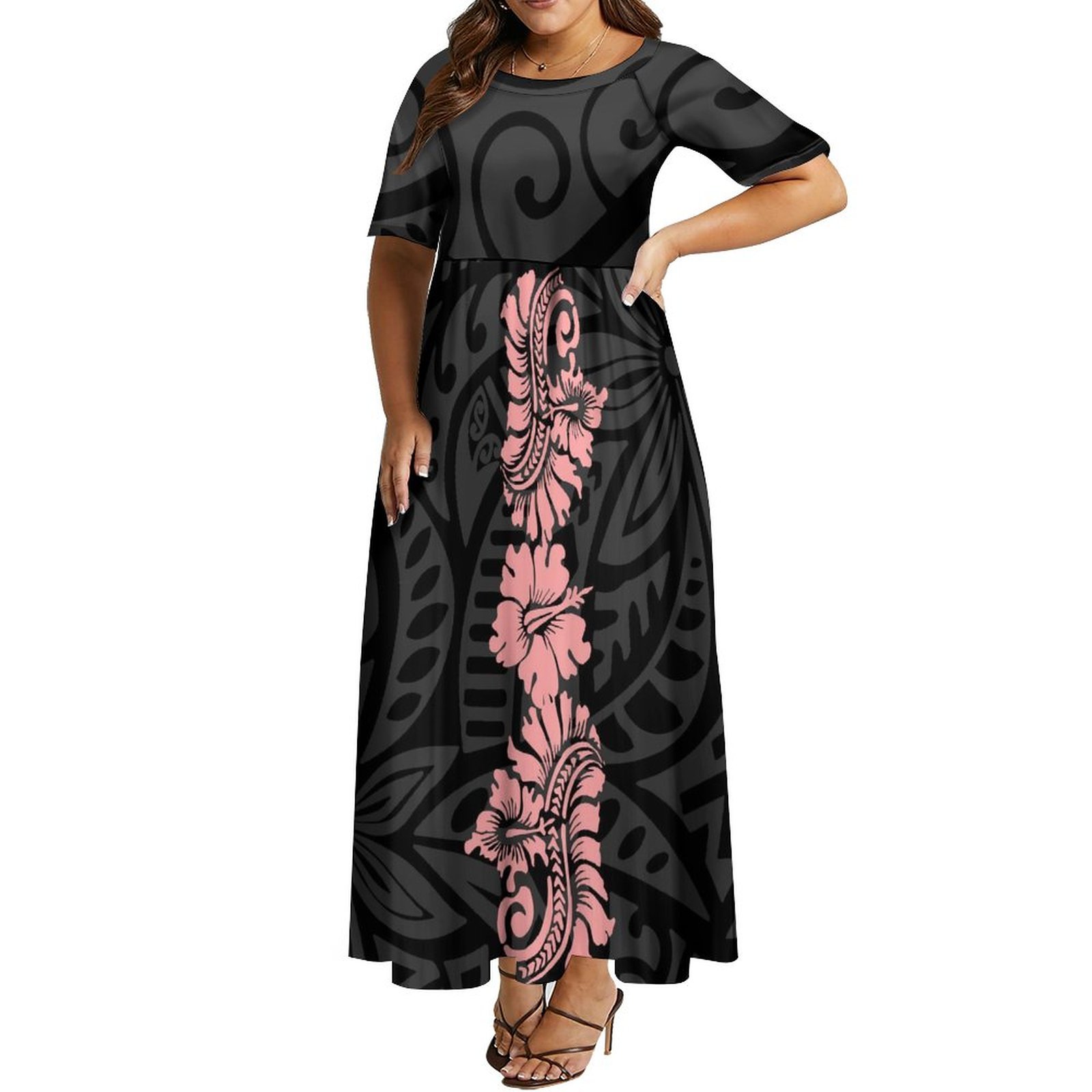 Hot Sales Pacific Island Dress Custom Samoa Polynesian Tribal Maxi Dress Crew Neck Long Casual Dresses Plus Size Women Clothing