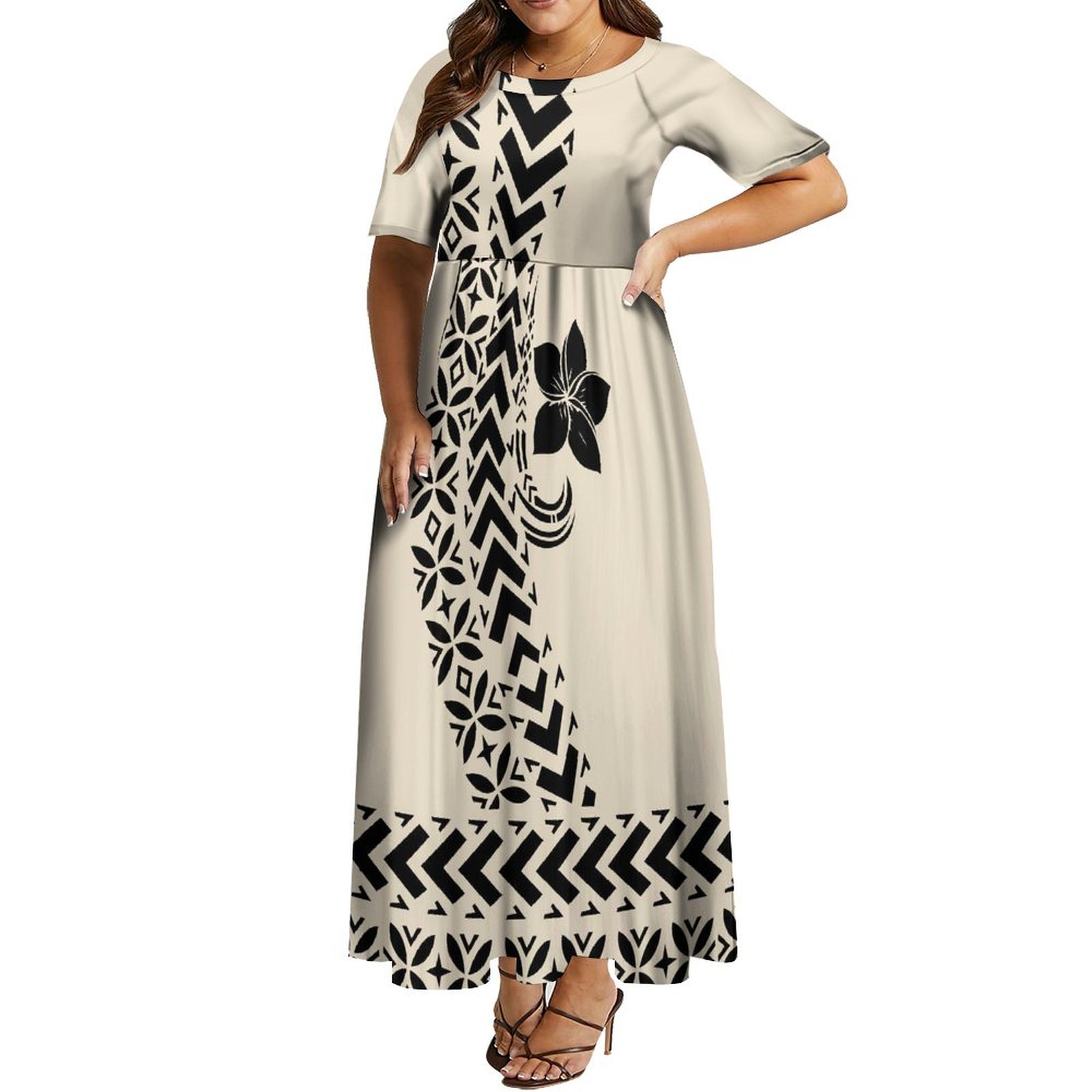 Hot Sales Pacific Island Dress Custom Samoa Polynesian Tribal Maxi Dress Crew Neck Long Casual Dresses Plus Size Women Clothing
