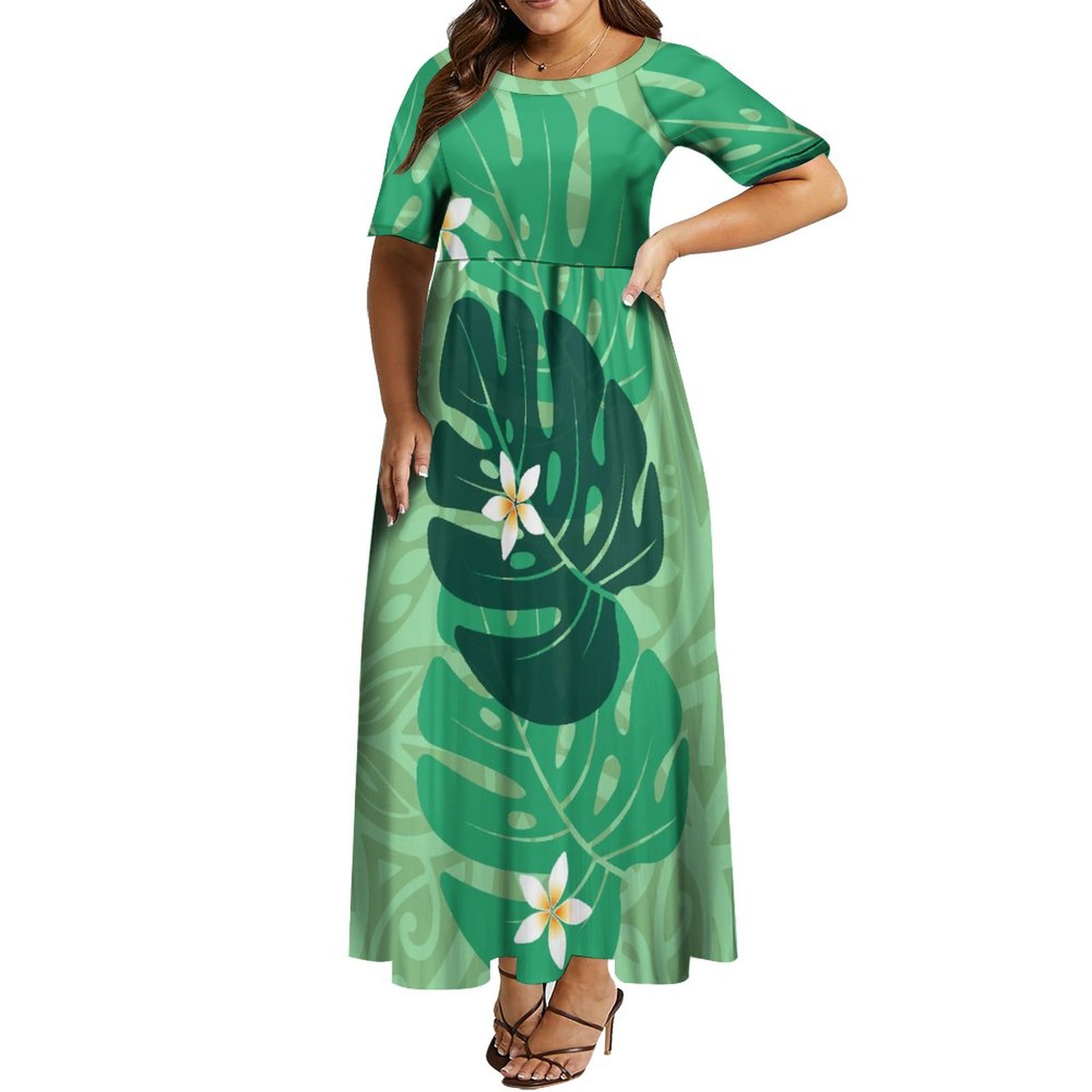 Hot Sales Pacific Island Dress Custom Samoa Polynesian Tribal Maxi Dress Crew Neck Long Casual Dresses Plus Size Women Clothing