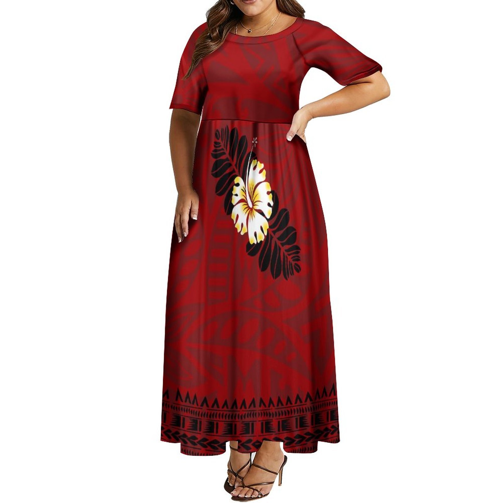Hot Sales Pacific Island Dress Custom Samoa Polynesian Tribal Maxi Dress Crew Neck Long Casual Dresses Plus Size Women Clothing